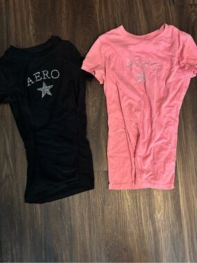 2 Y2K Aeropostale fitted bedazzled tees